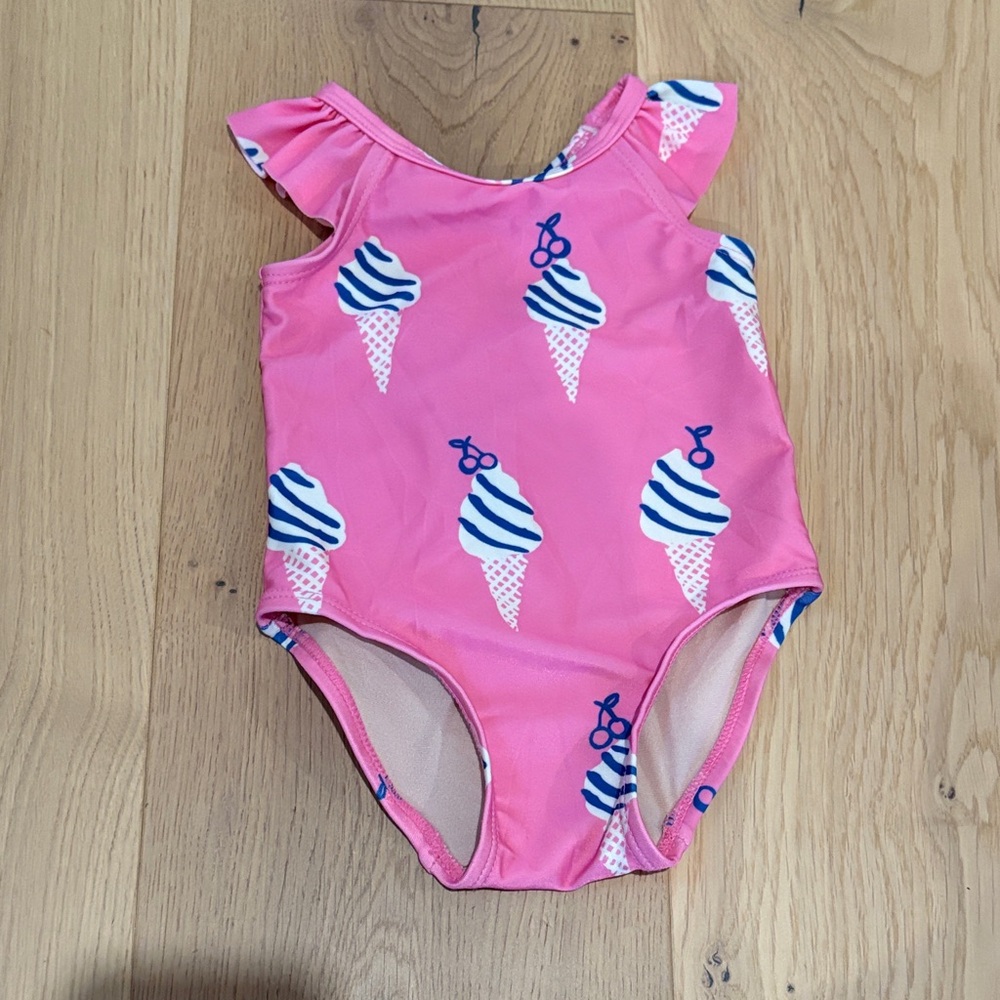 Tea Collection Pink Ice Cream Print Kids Swimsuit EUC